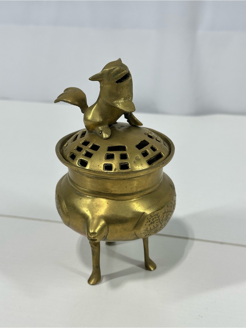 #252 Brass Foo Dog Incense Burner Vintage 7”